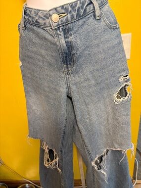 Rare Editions Light Blue Distressed Wide-Leg Jeans